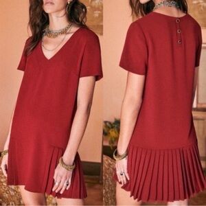 Sezane 34 US 2 Robe Liora Mini Dress Noir Burgundy Maroon Red Short Sleeve Vneck